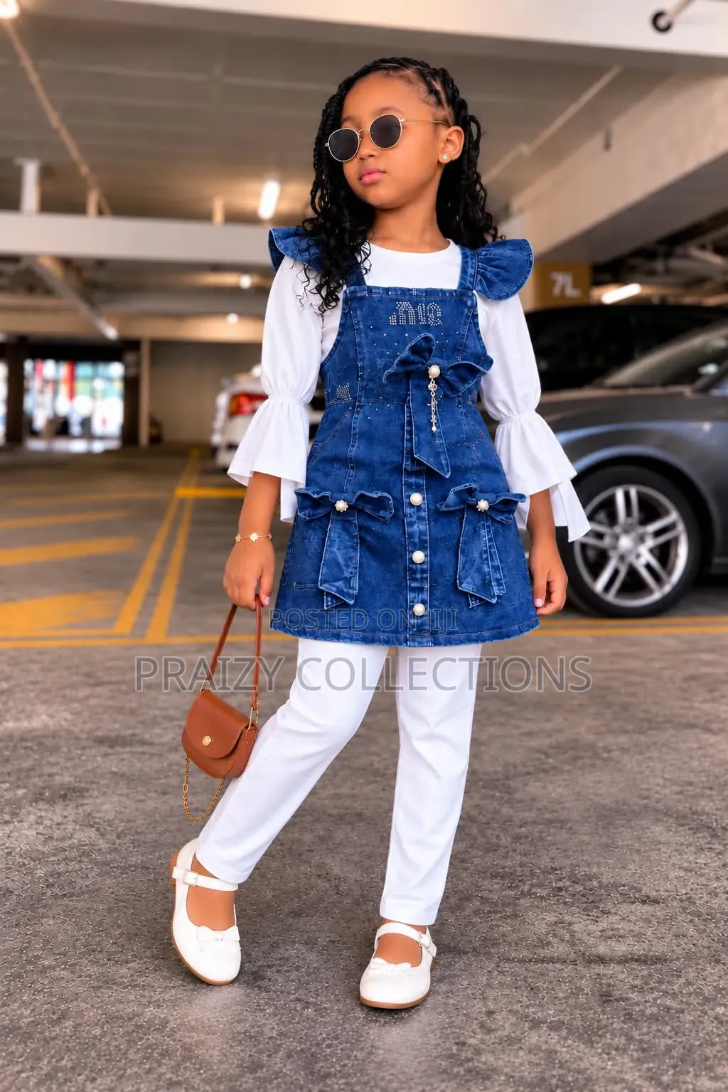 3 PC Baby Girl Set Denim Dress Top Trouser Age 2-11 Yrs