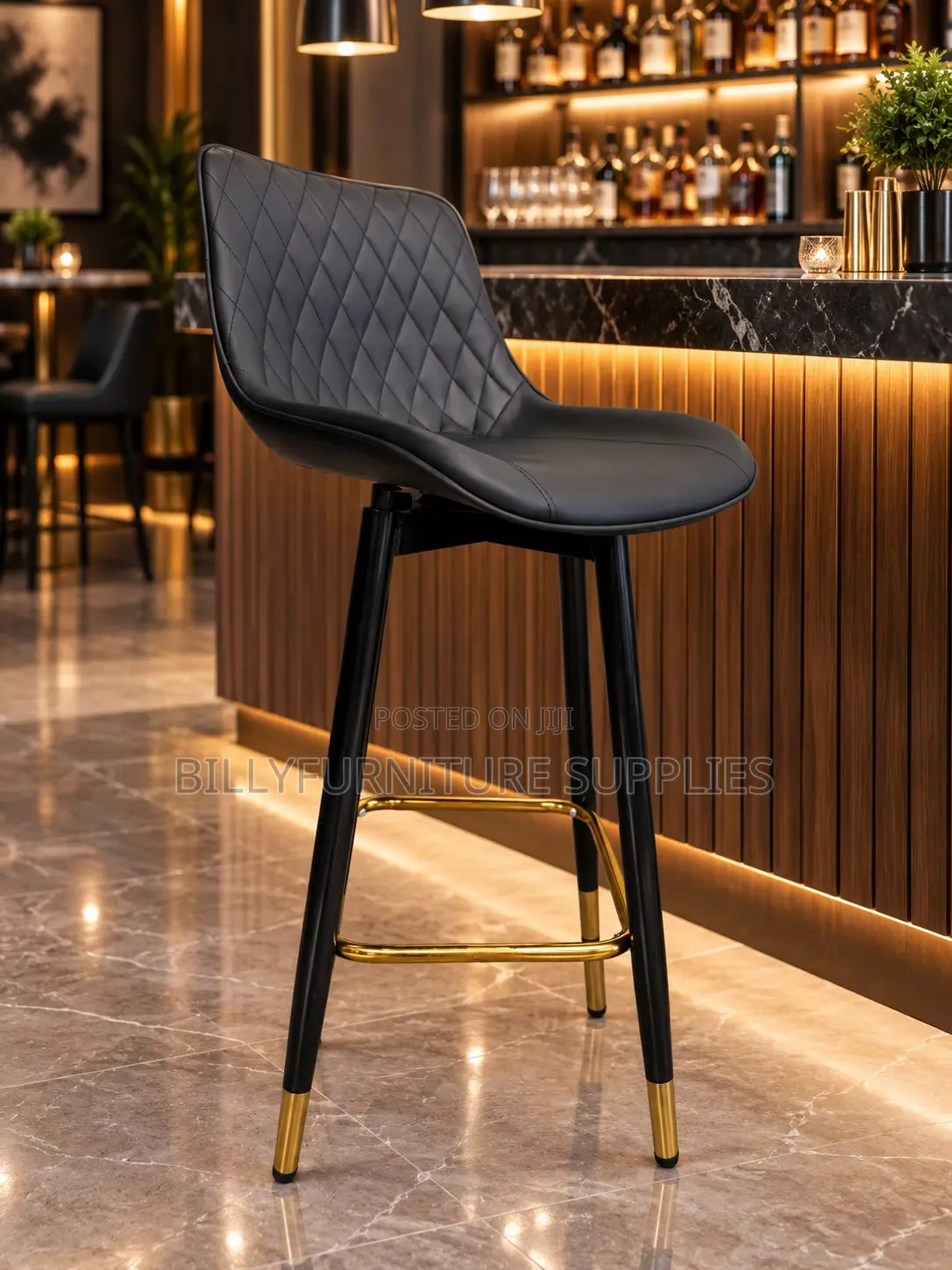 Bar Stool With Gold Accents, Footrest Sturdy Metal Legs