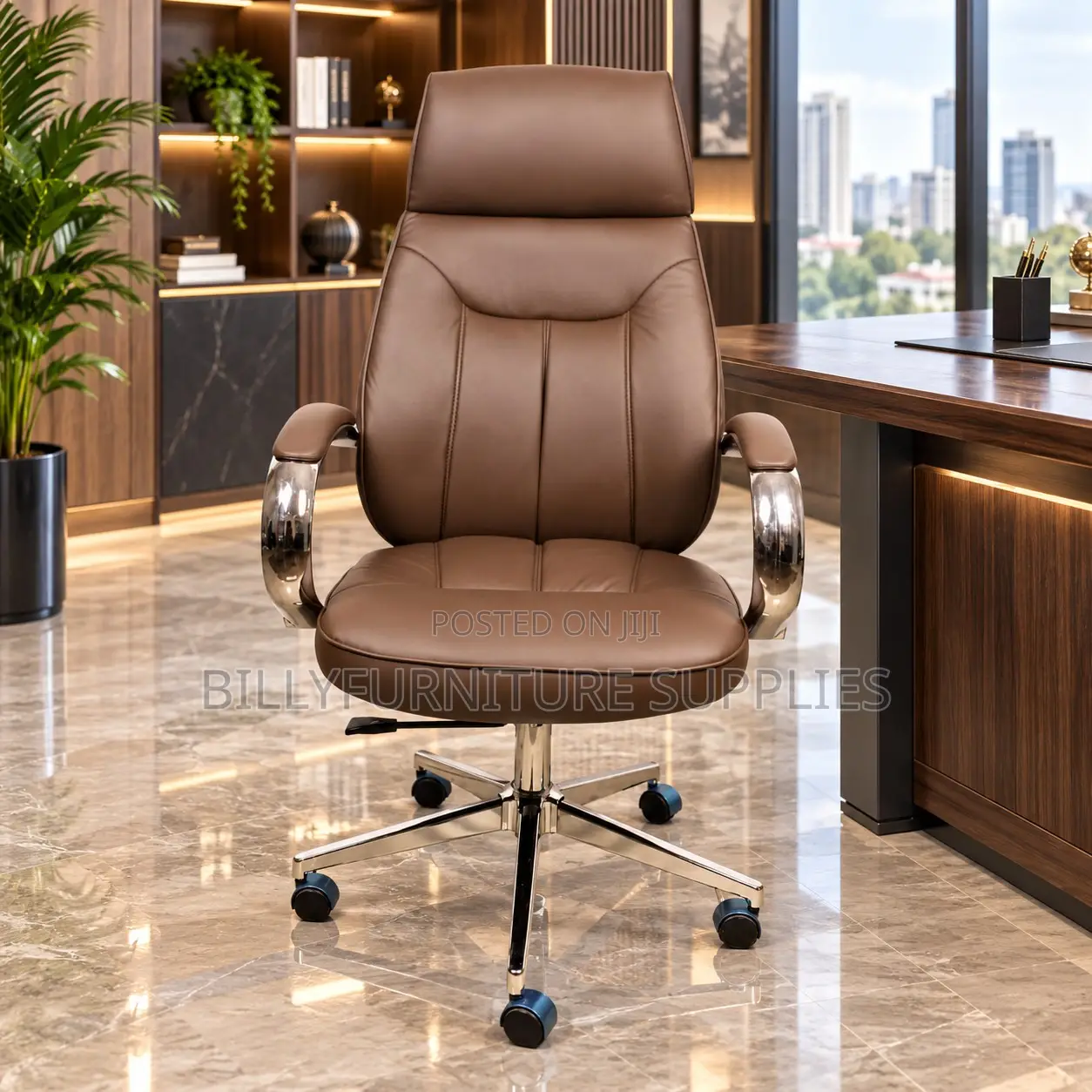 Luxury High Back Executive Office Chair With Padded Armrest