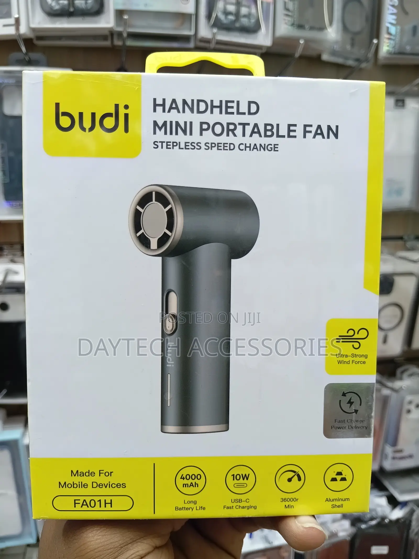 Budi Handheld Mini Portable Fan Powerful Personal Cooling Device.