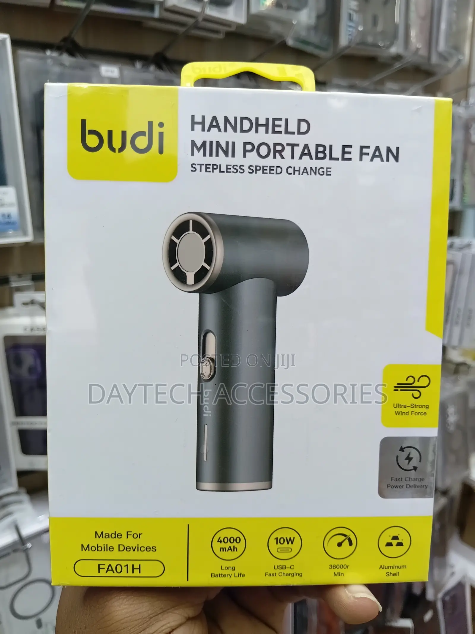 Budi Handheld Mini Portable Fan Powerful Personal Cooling Device.