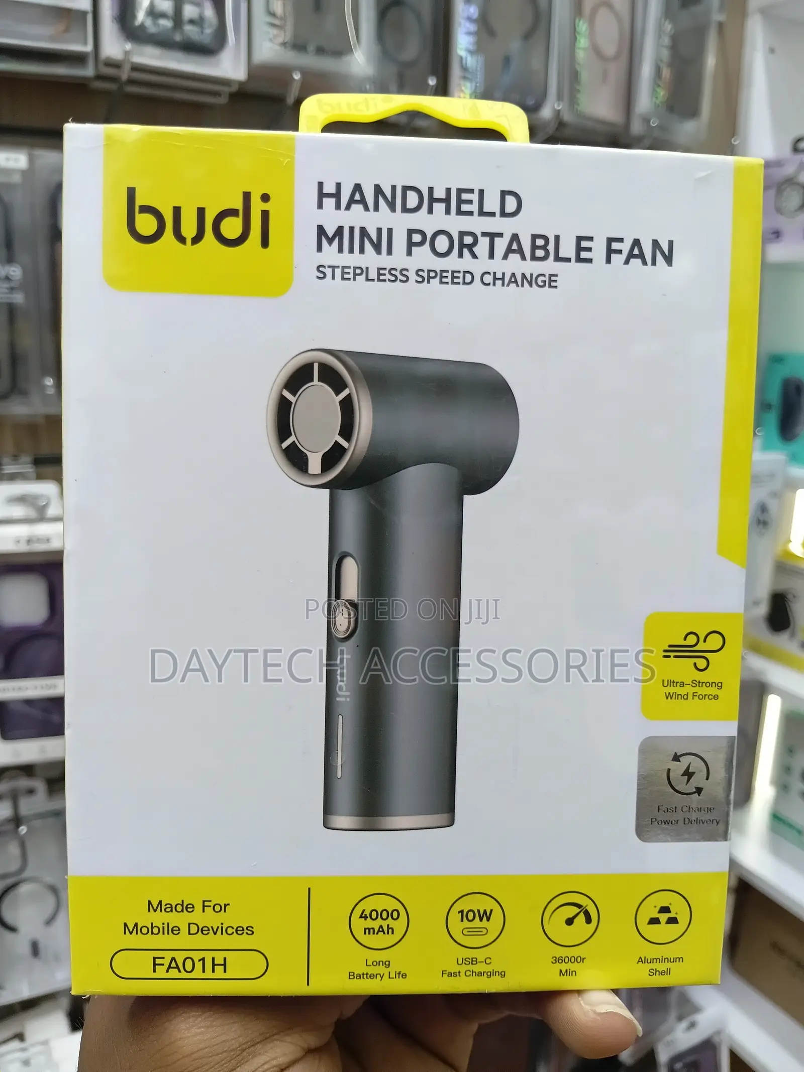 Budi Handheld Mini Portable Fan Powerful Personal Cooling Device.