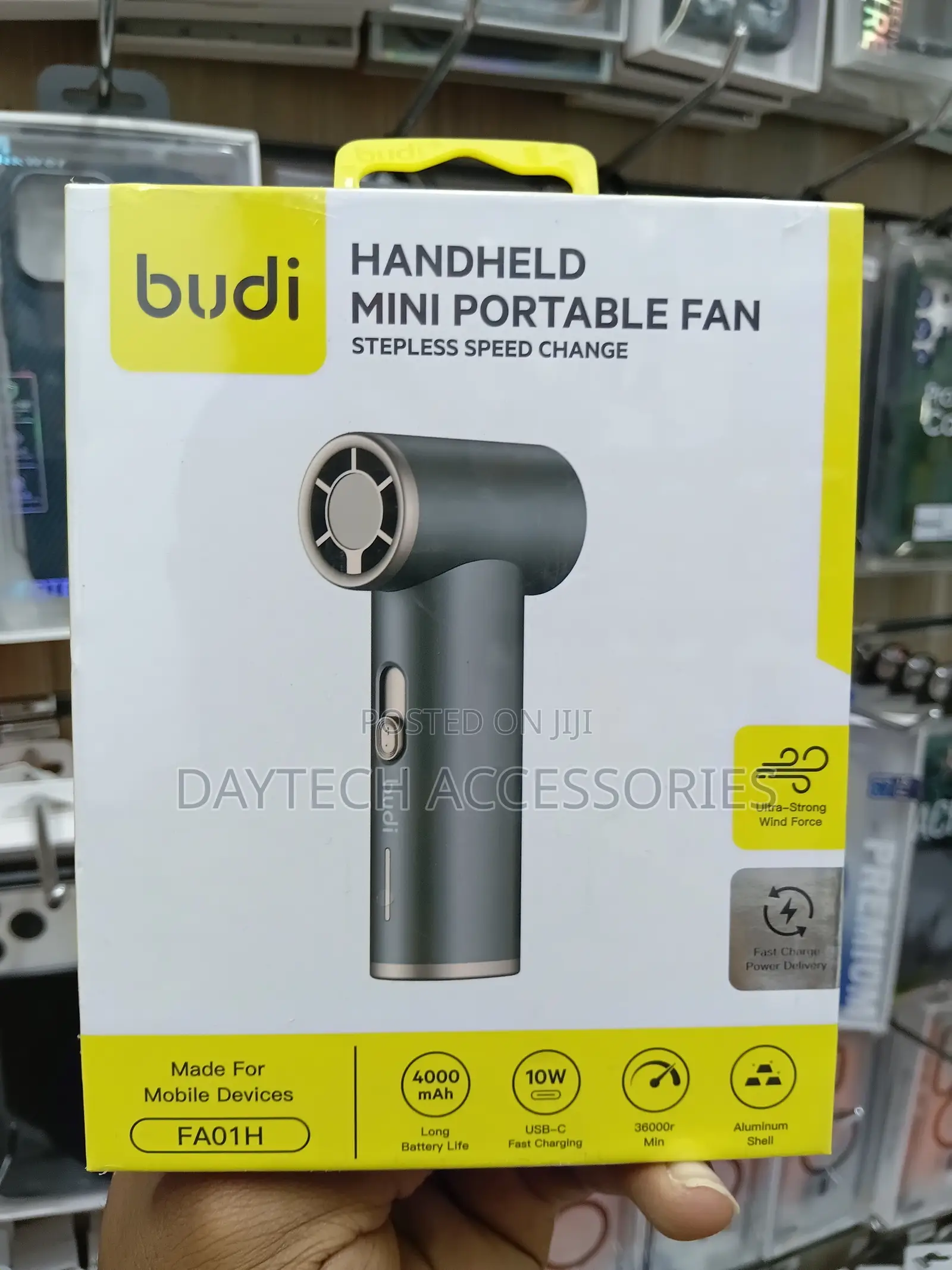 Budi Handheld Mini Portable Fan Powerful Personal Cooling Device.
