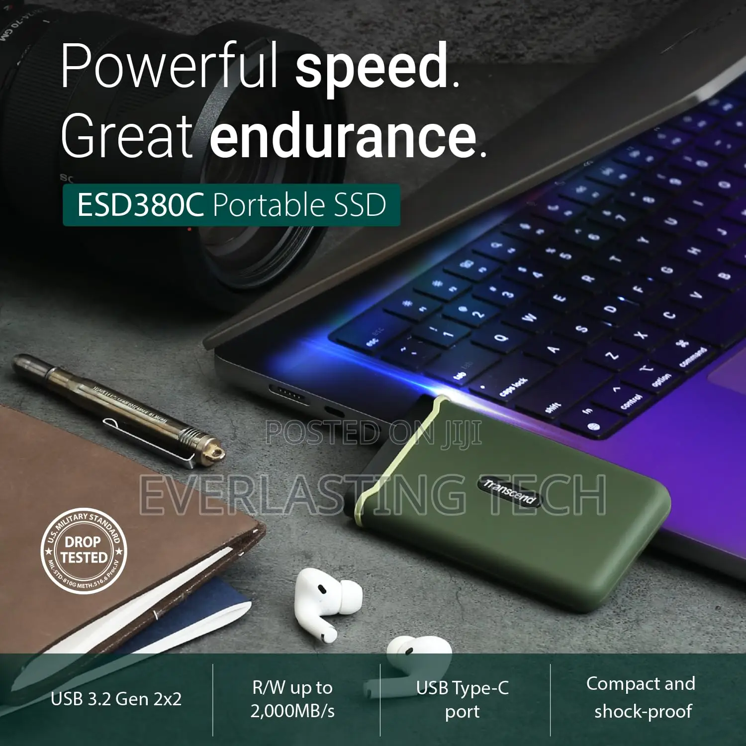 Transcend 1TB ESD380C Portable SSD Up to 2000mb/S Shock-Resistant