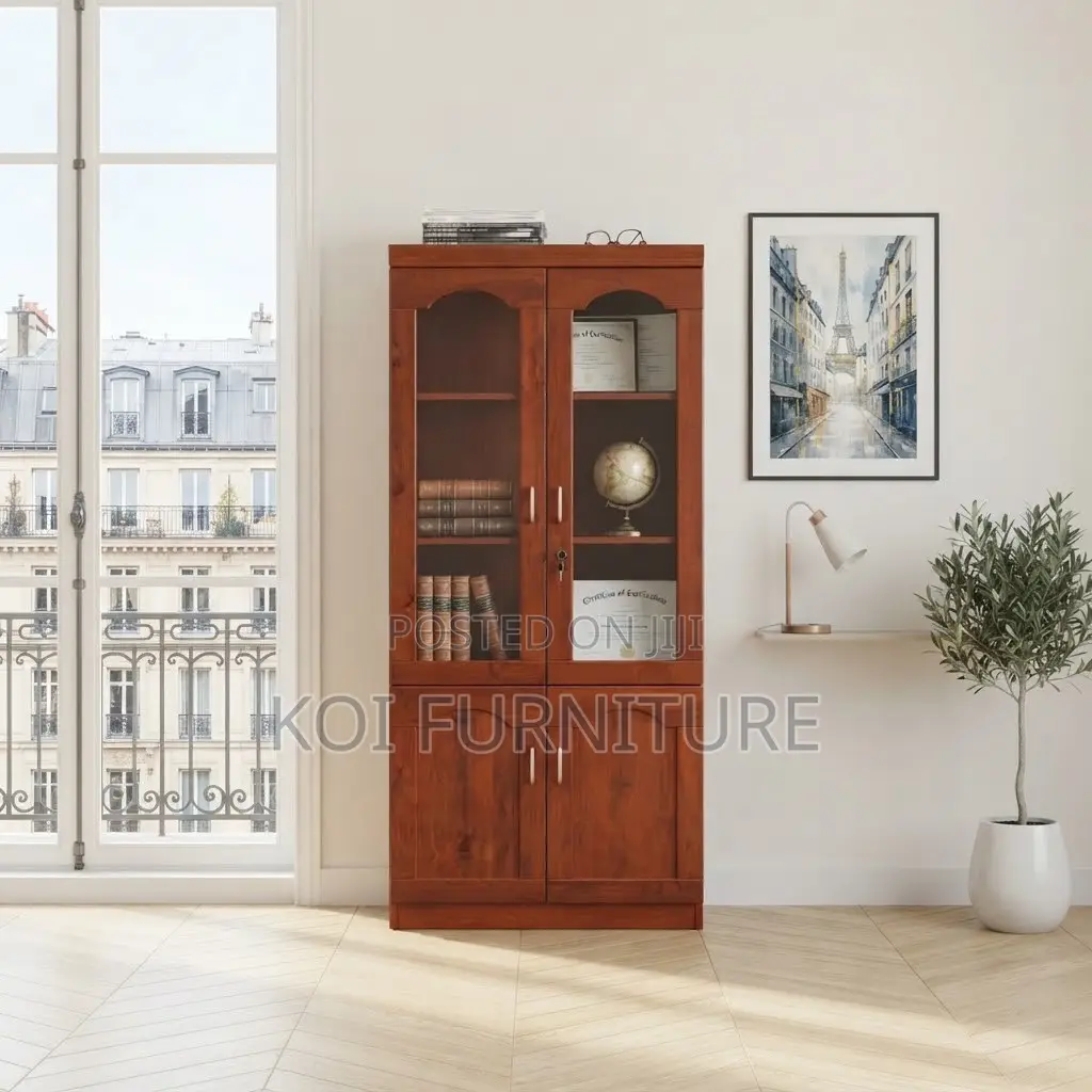 Office Cabinet; Two Doors Executive Modern Mahogany Colored Cabinet