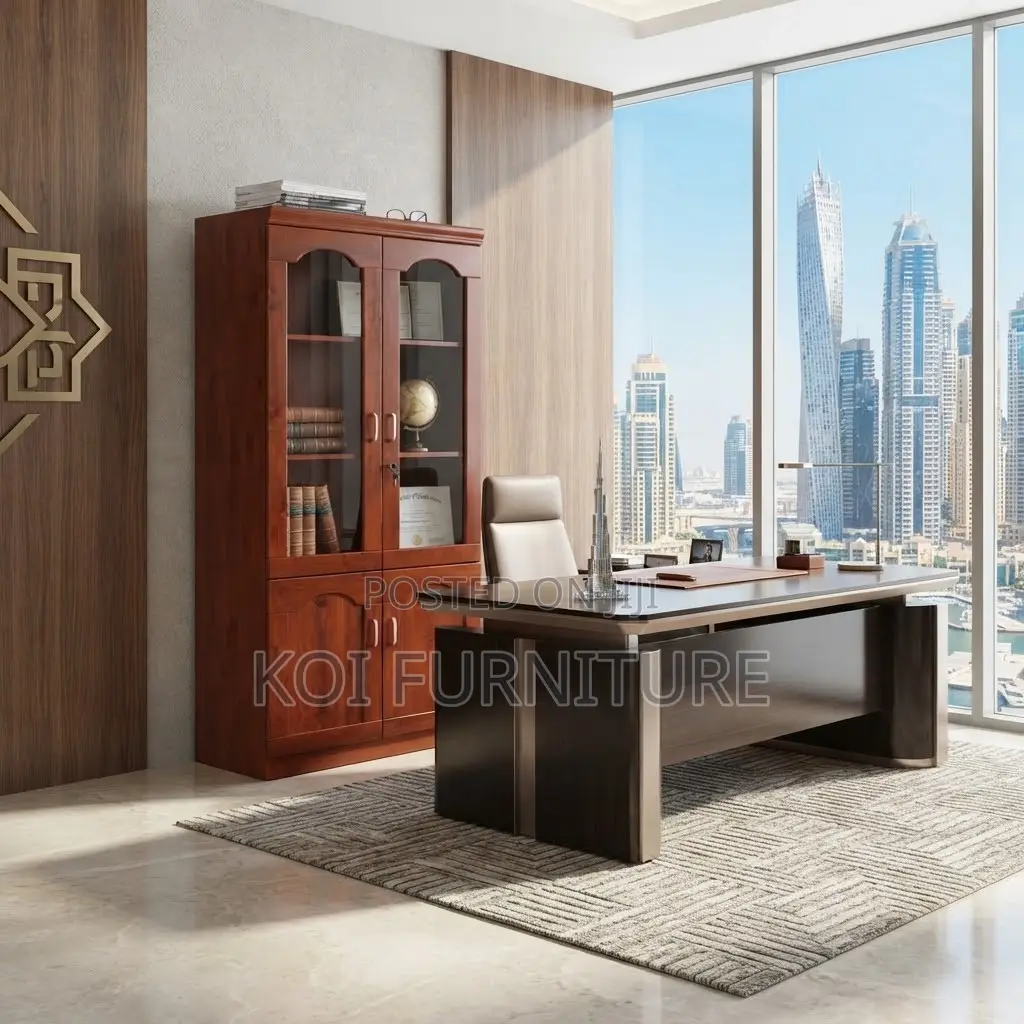 Office Cabinet; Two Doors Executive Modern Mahogany Colored Cabinet