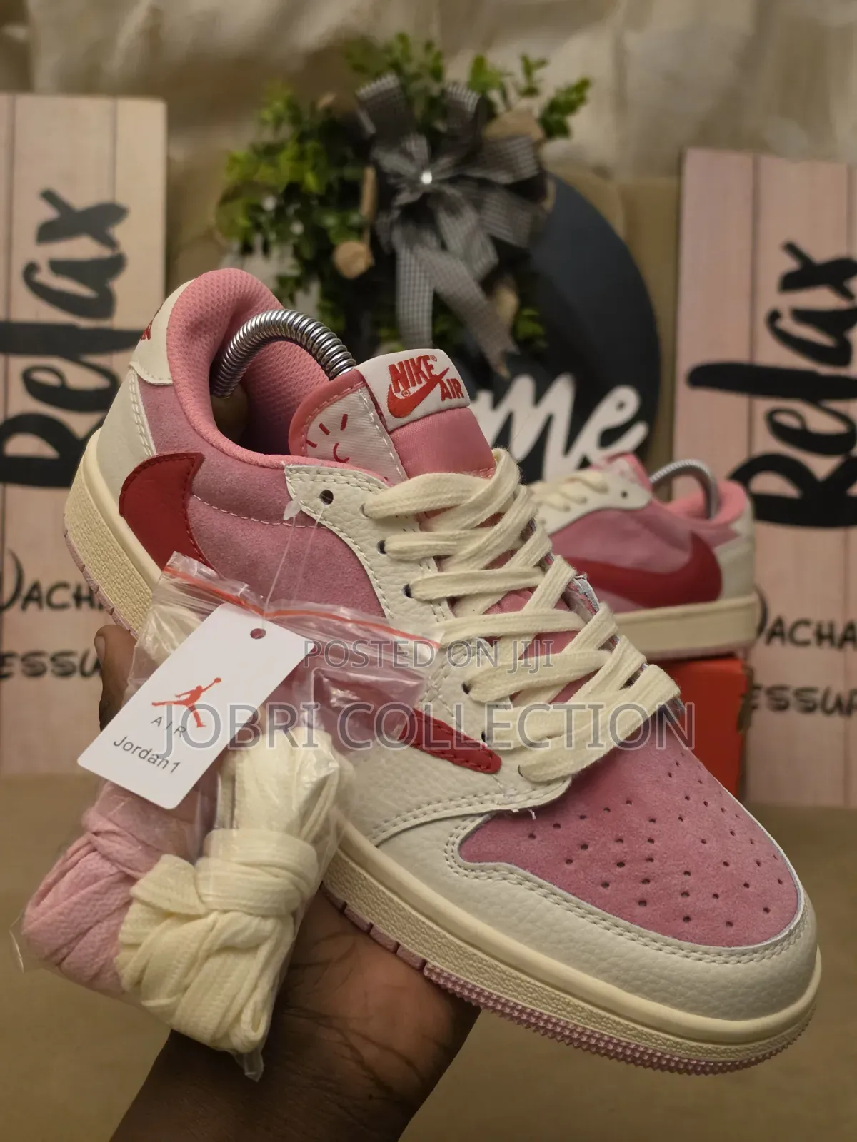 Ladies Air Jordan One Travis Scott Shy Pink Sneakers