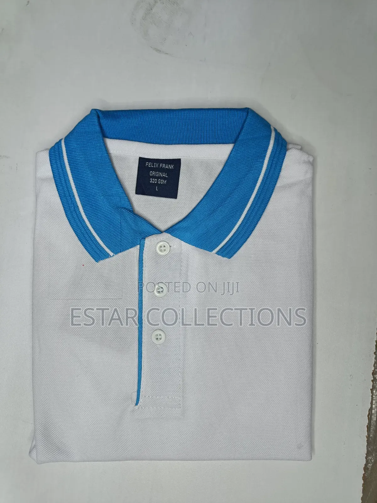 White With Ocen Blue Collar Polo