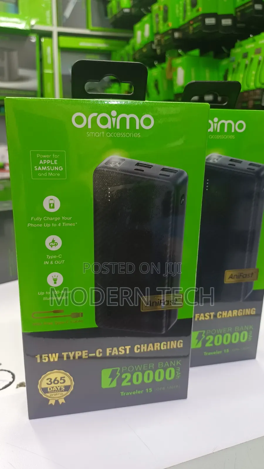 Oraimo Traveler 15 – 20,000mAh 15W Fast Charging Power Bank With Torch