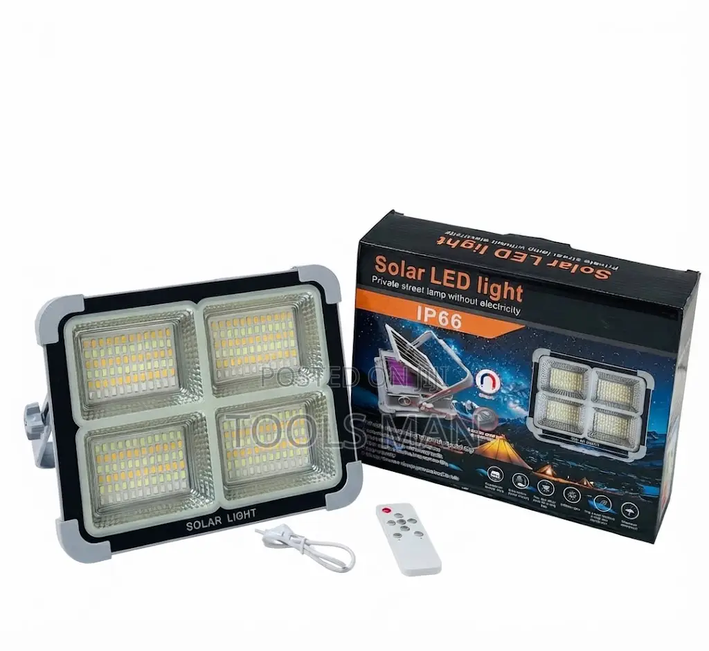 Solar LED Flood Light 4-Panel Remote Control