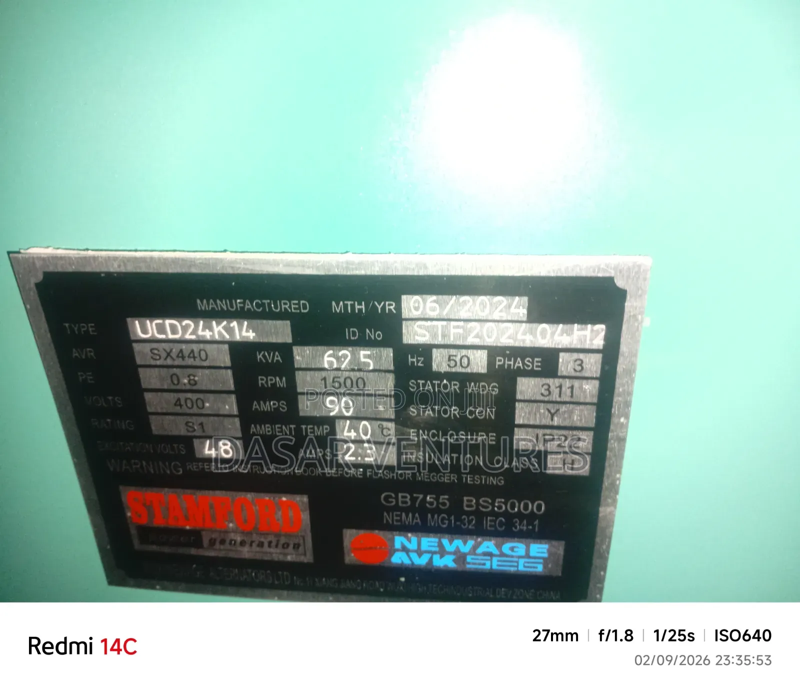 Cummins Generator 62.5kva-Mint Condition