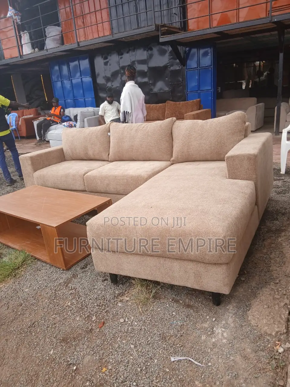 6‐Seater L‐Shaped Beige Sectional Sofa