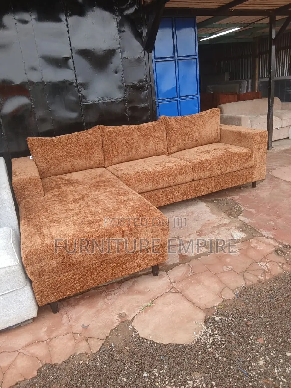 6‐Seater L‐Shaped Textured Brown Sofa