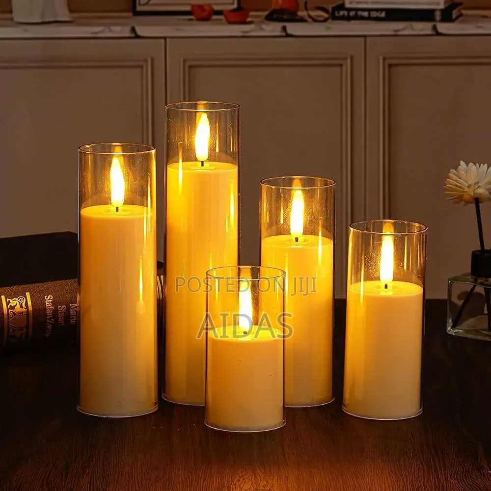 5 PCS Acrylic Decorative Glass Pillar Candles LED Candle Home Decor,