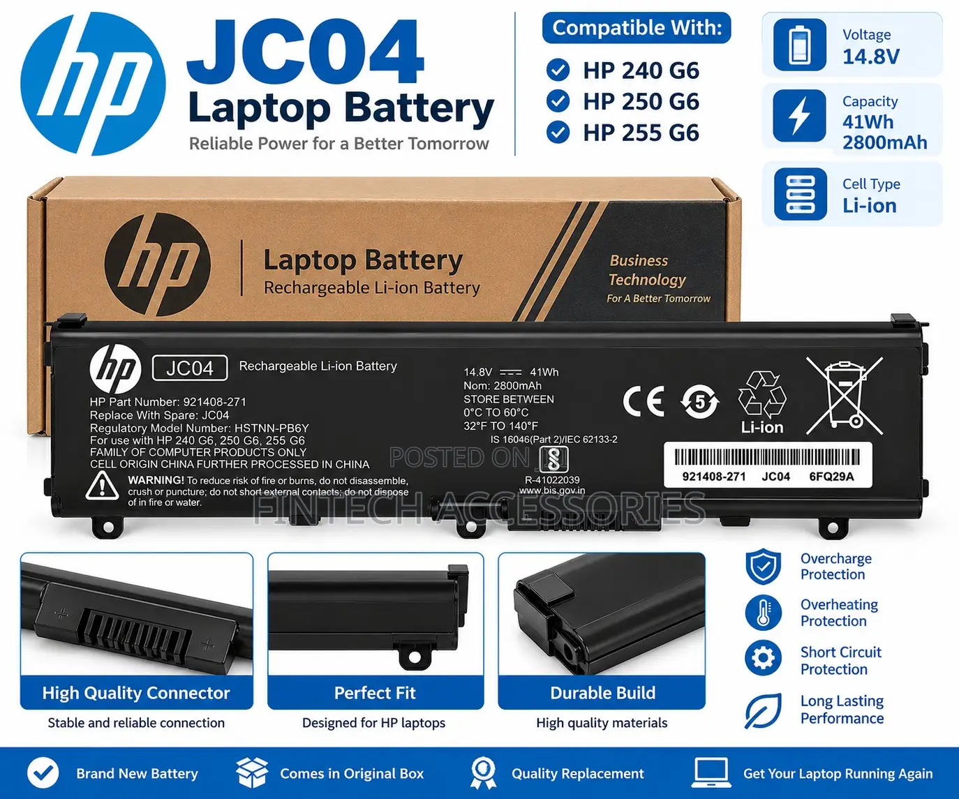HP JC04 Laptop Battery for 240 G6 250 G6 255 G6 – Replacement Battery