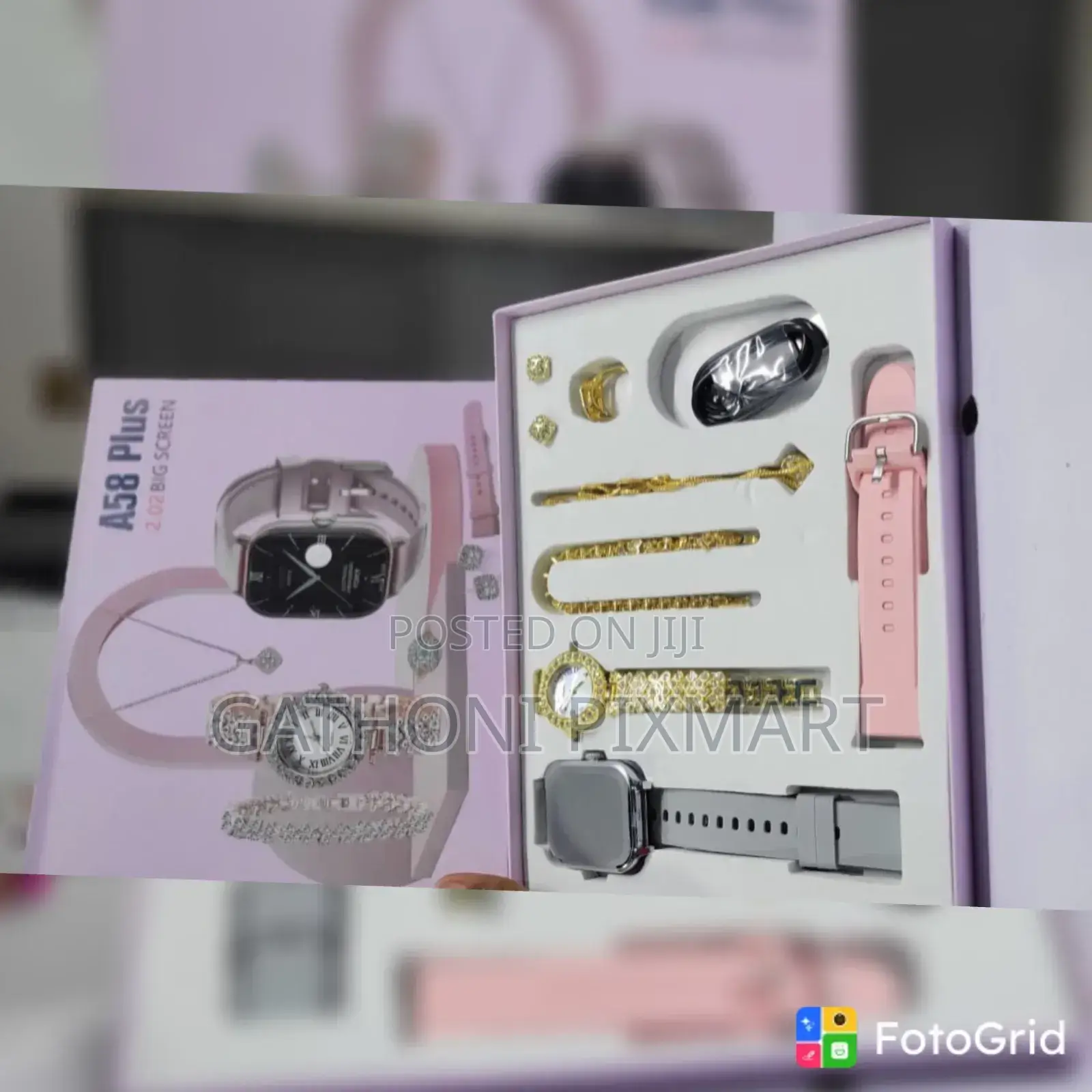 A58 Plus Smartwatch With Golden Watch Jewelry Set – Complete 9-Piece