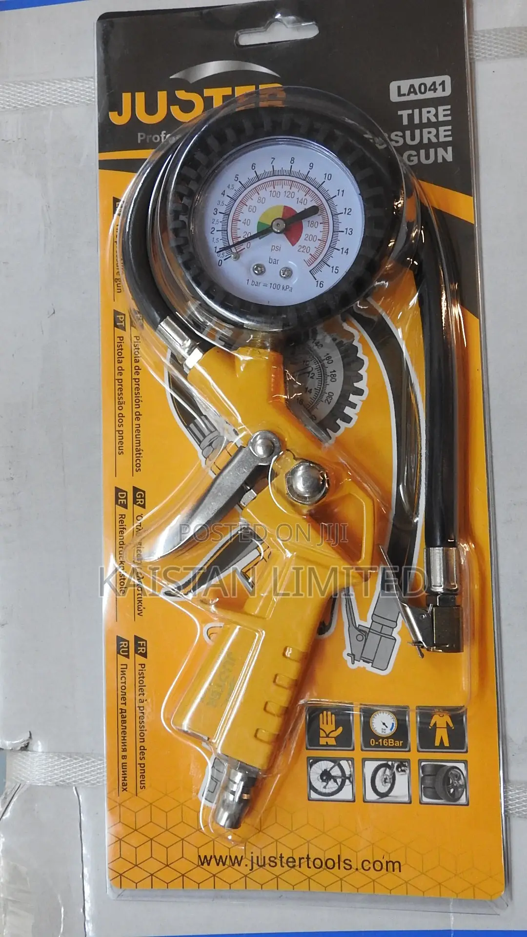 JUSTER LA041 Tyre Pressure Gauge Inflator Gun 16 Bar