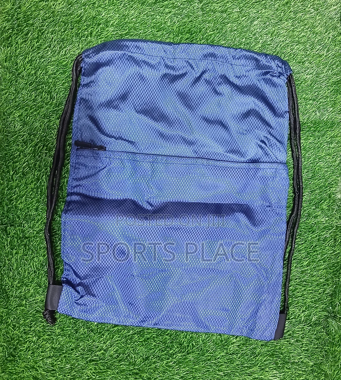 Blue Drawstring Bag With a Outer Zip Pocket