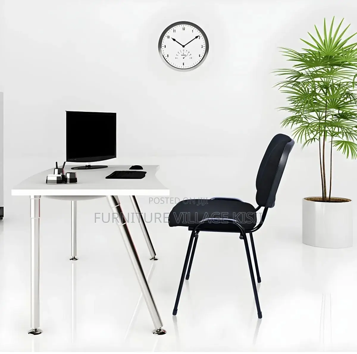 Office Chair; Black Stackable Fabric Visitors Seat