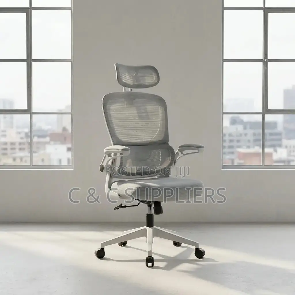 White Mesh Study Chair With Flip Arms