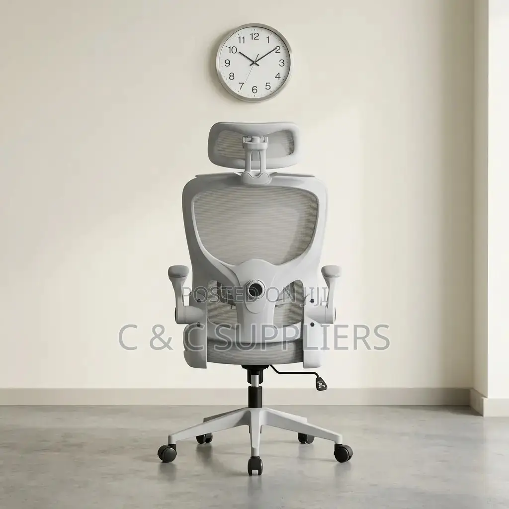 White Mesh Study Chair With Flip Arms