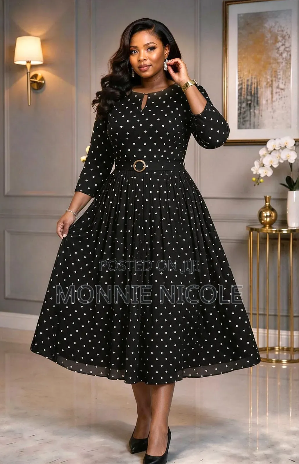 Polkadot Fit and Flare Dress. Round Dress