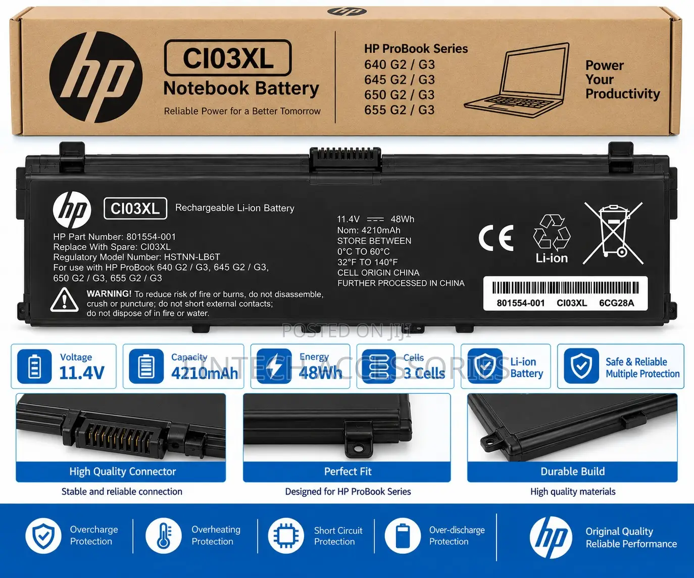 HP CI03XL Battery for ProBook 640 645 650 655 G2 G3 – 48Wh