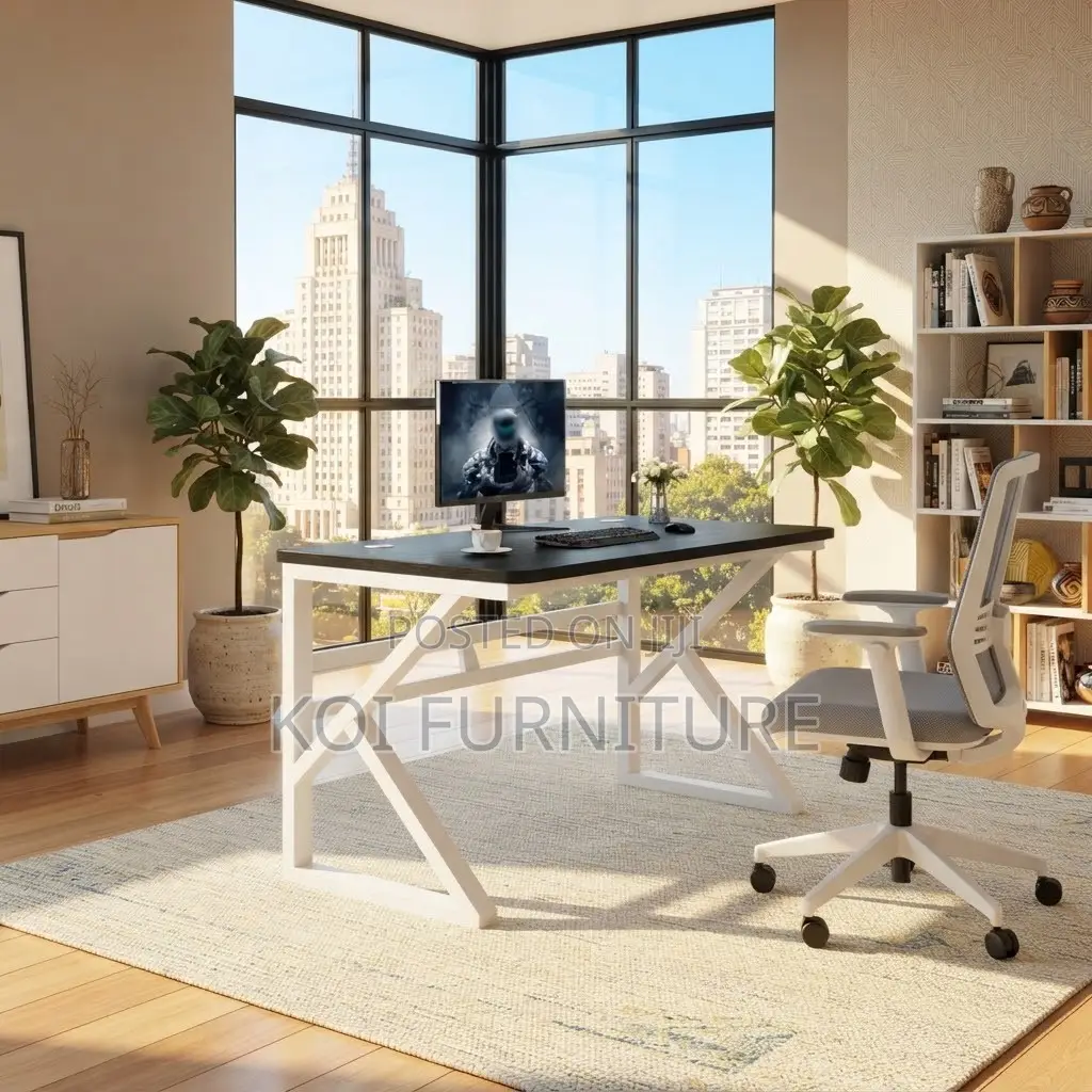 Office Desk; 1.4 Meters Top Wooden Ergonomic Desk With Metal Frame
