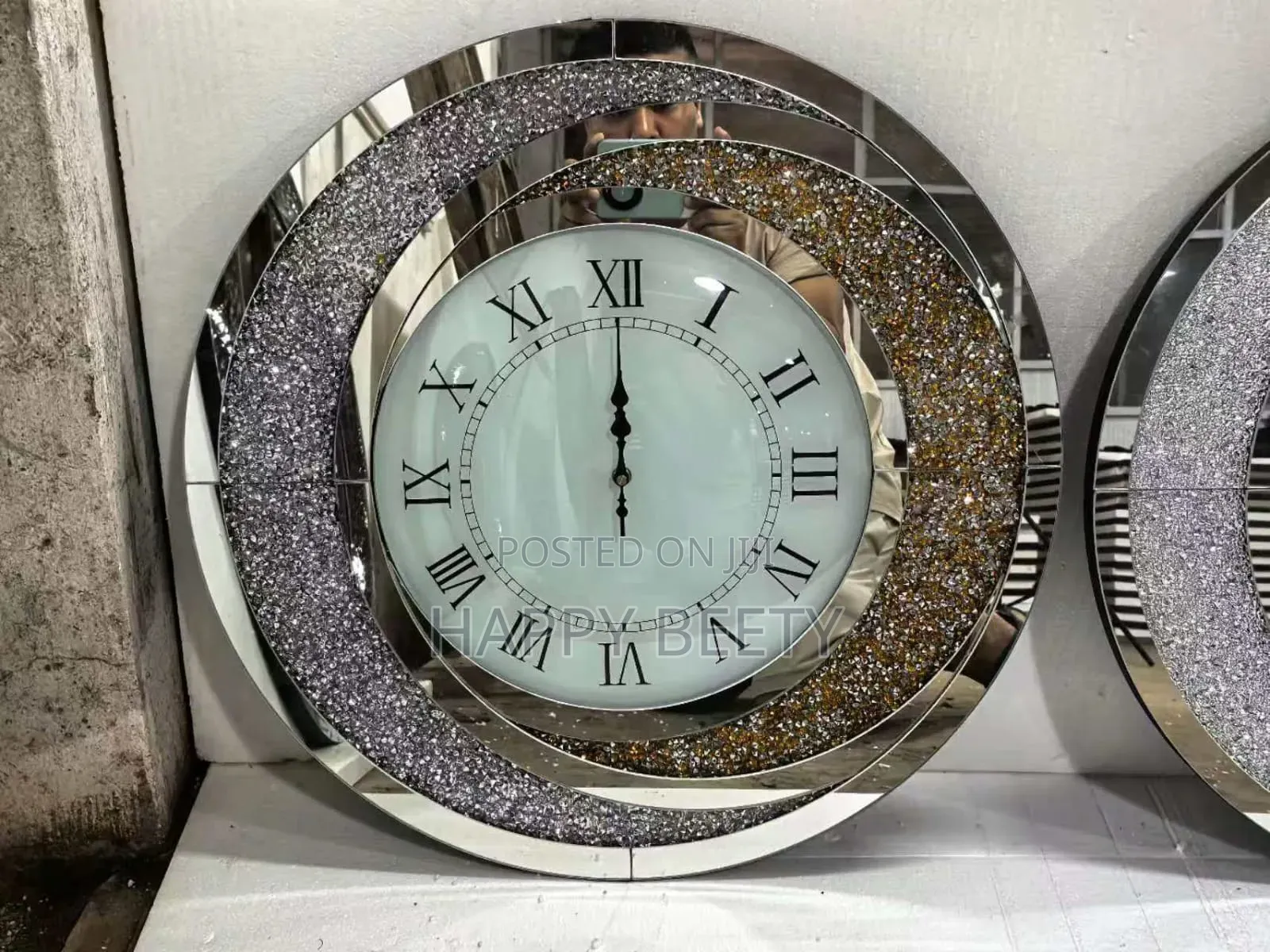 Scandinavian Accessible Luxury Diamond-Encrusted Mirror Art Clock