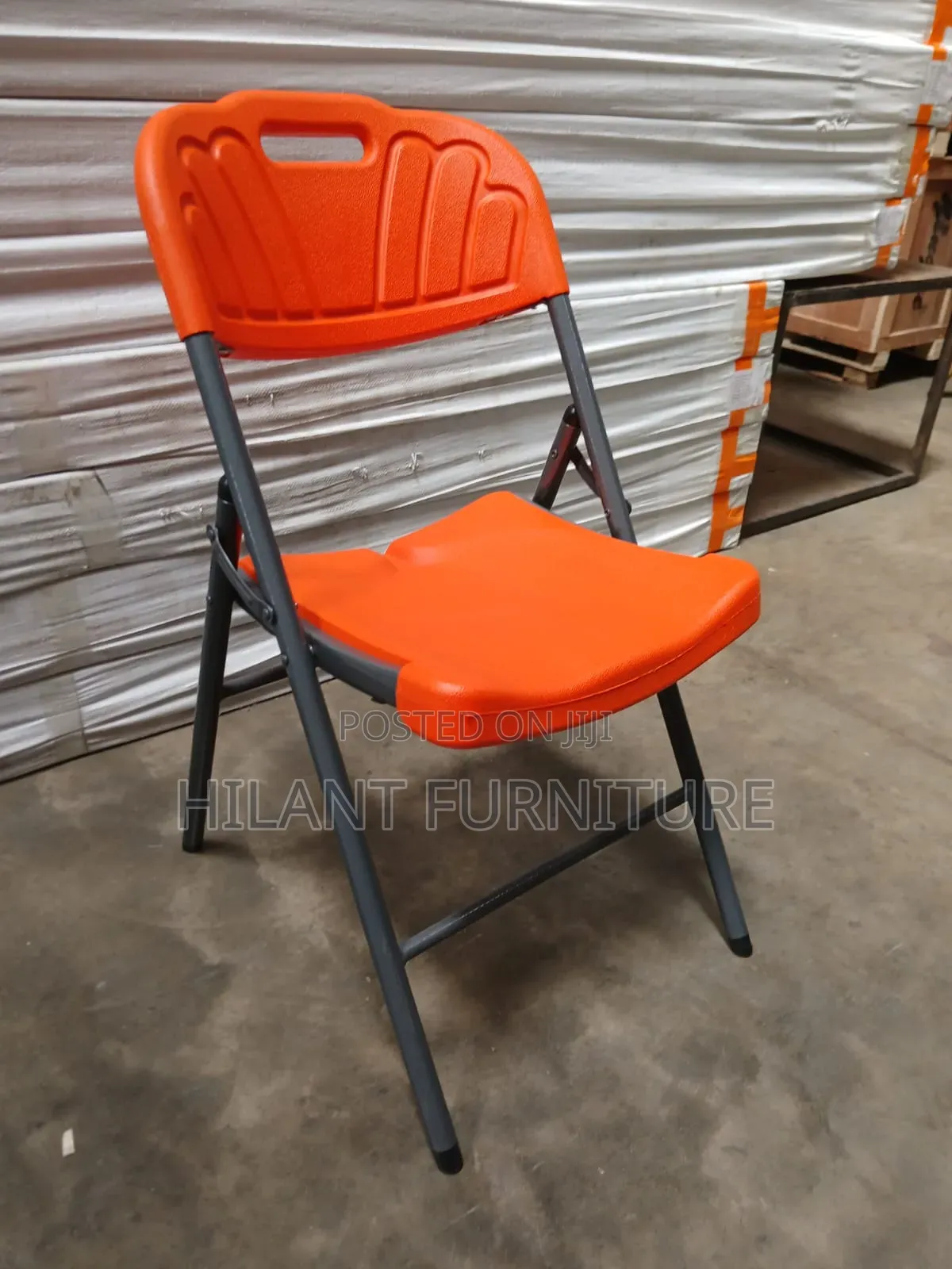 Heavy-Duty Orange Plastic Folding Chair