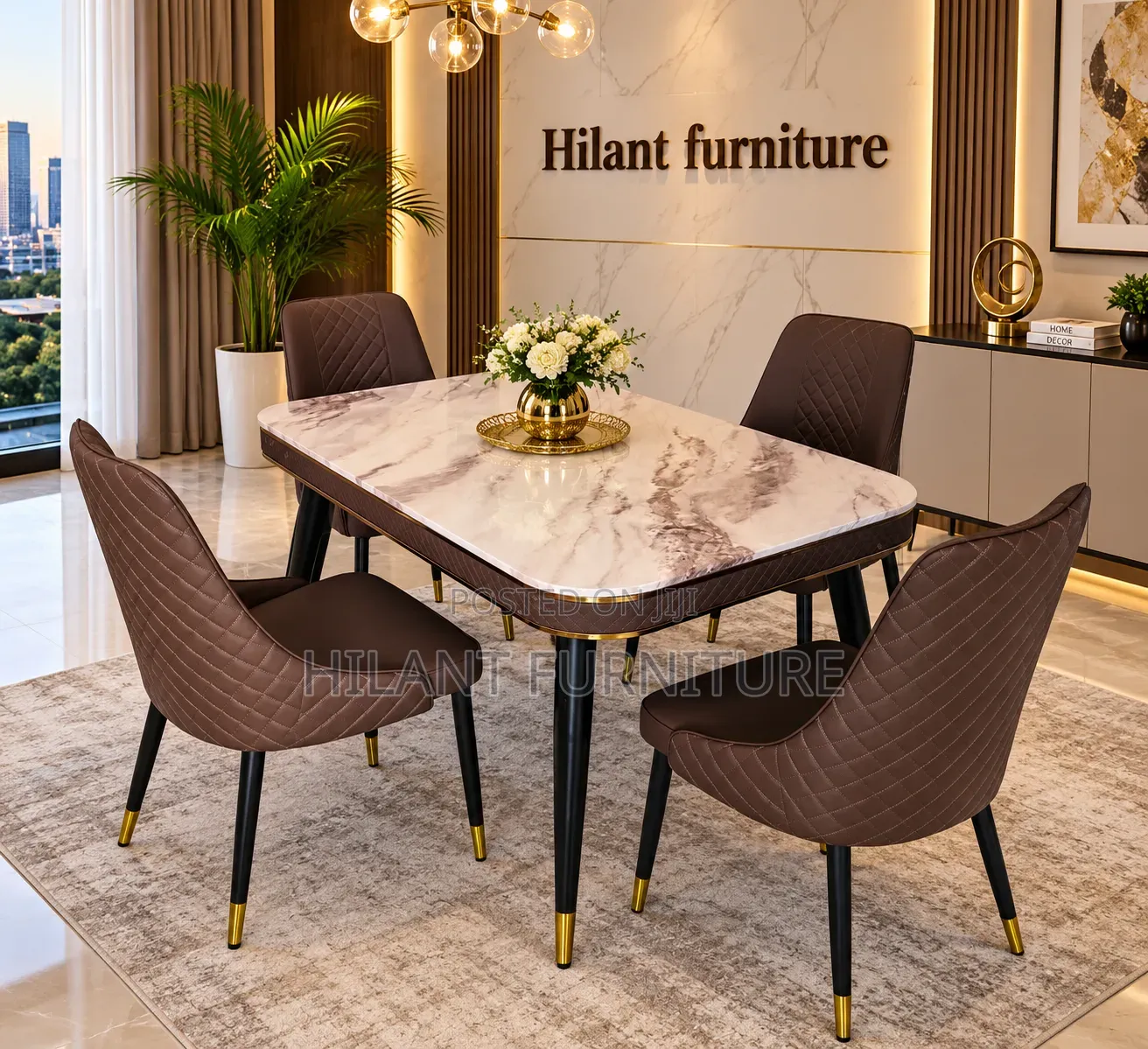4-Seater Luxury Marble Dining Table Set