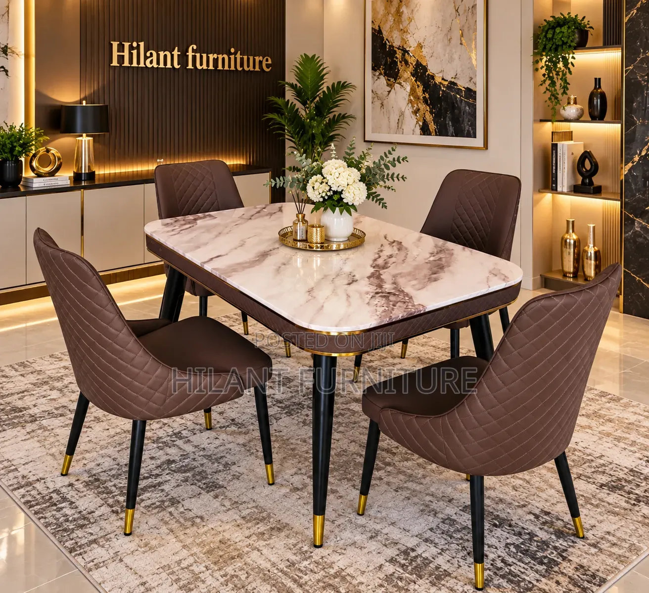 4-Seater Luxury Marble Dining Table Set