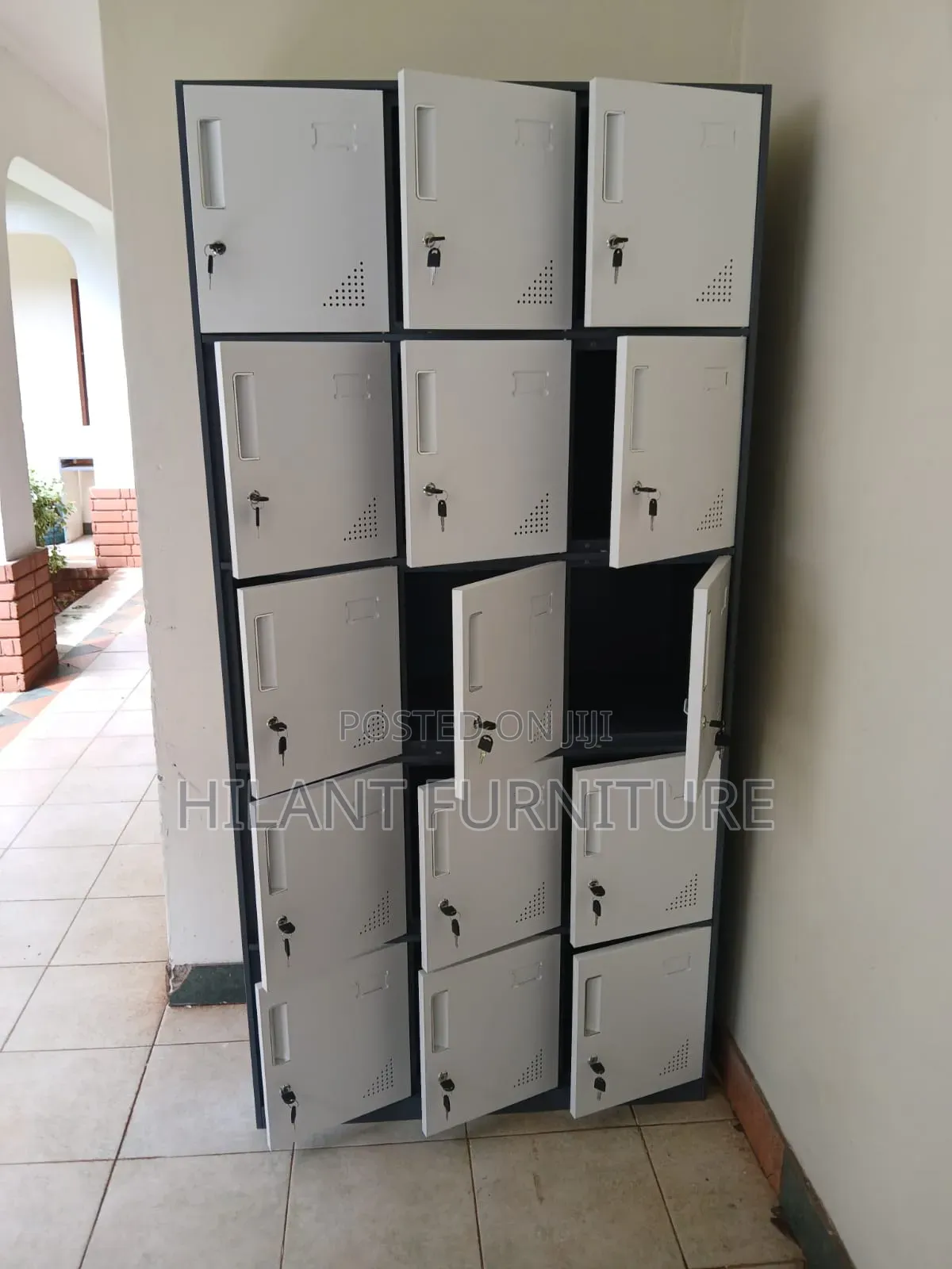 Grey and White 15-Doors Steel Storage Cabinet .