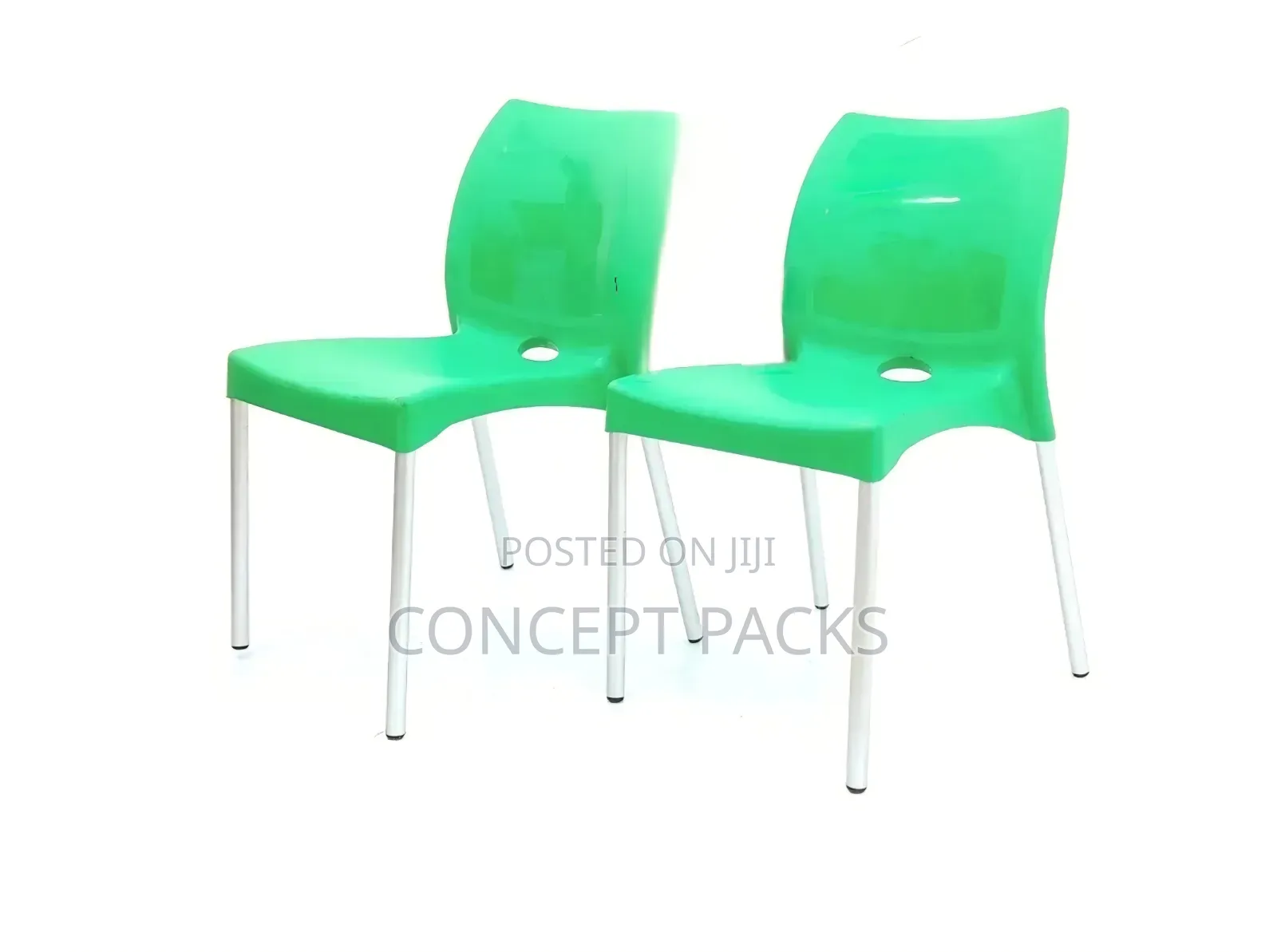 Green Plastic Armless Chair With Metal Legs.