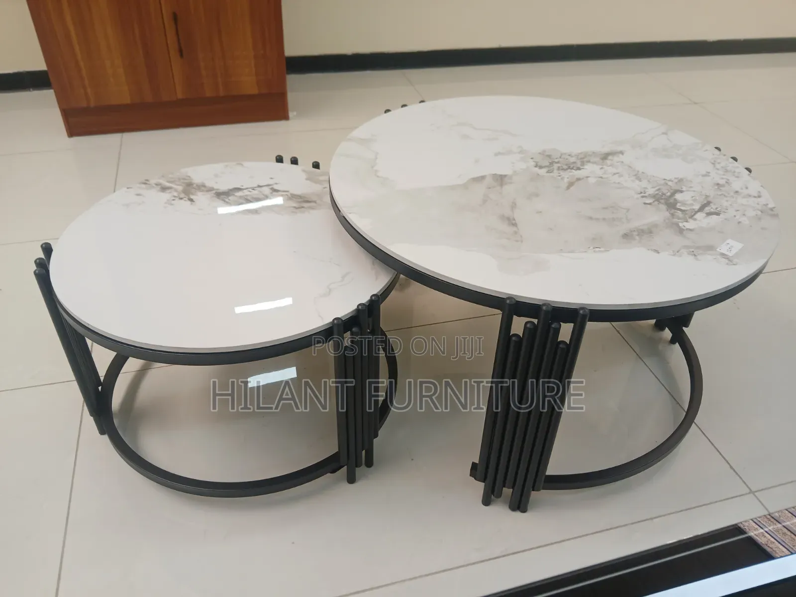 Luxury 2-in-1 Round Marble Nesting Coffee Table Set – Black Frame