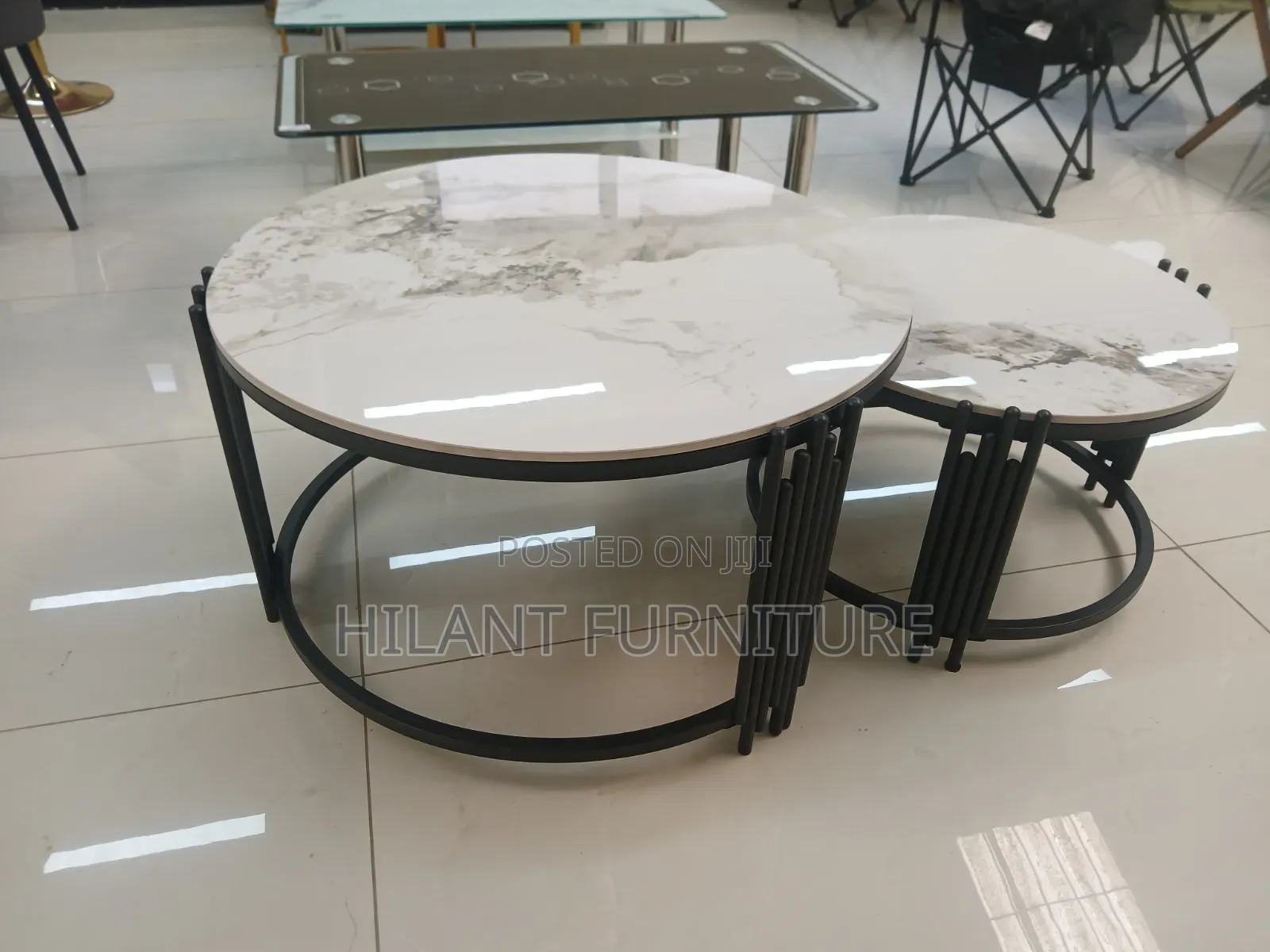 Luxury 2-in-1 Round Marble Nesting Coffee Table Set – Black Frame