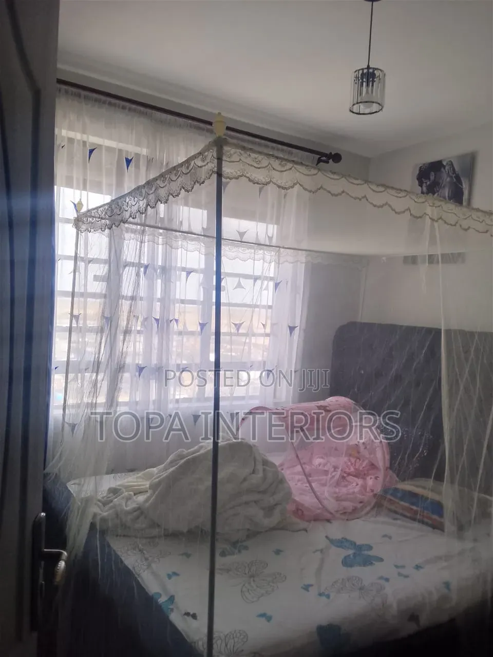 4x6 White Four Frame Bed Mosquito Nets With Four Stands