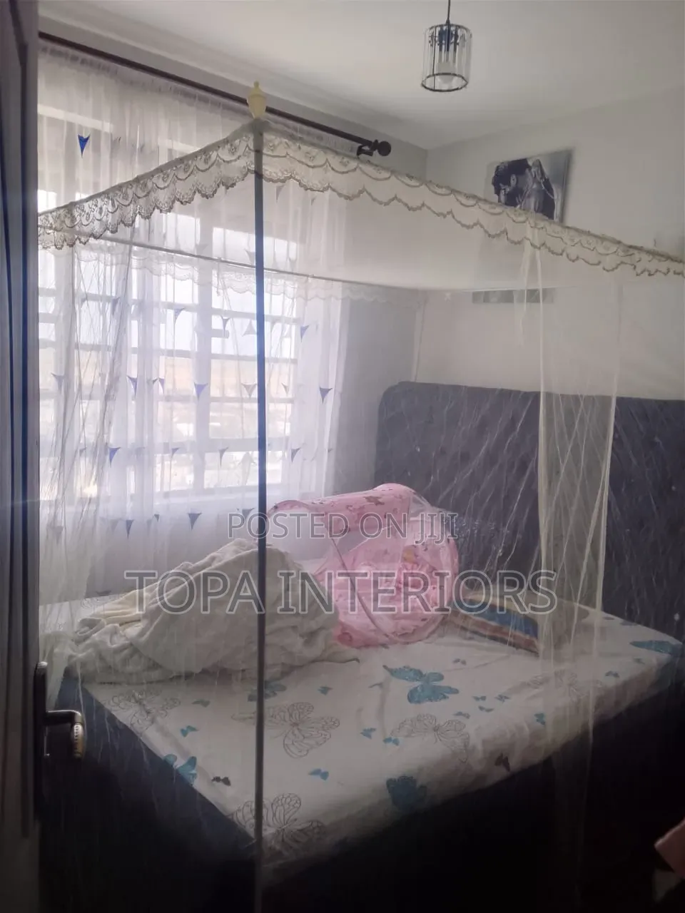 4x6 White Four Frame Bed Mosquito Nets With Four Stands