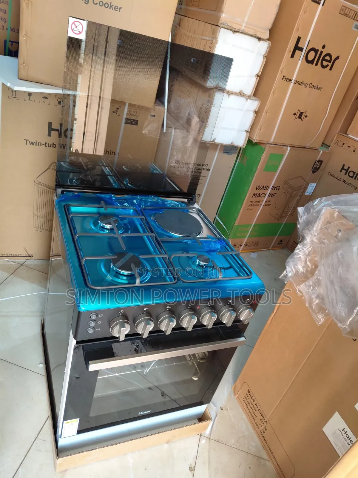 Haier 60×60 Cm 3 Gas Burners + 1 Electric Hotplate Free-Standing.
