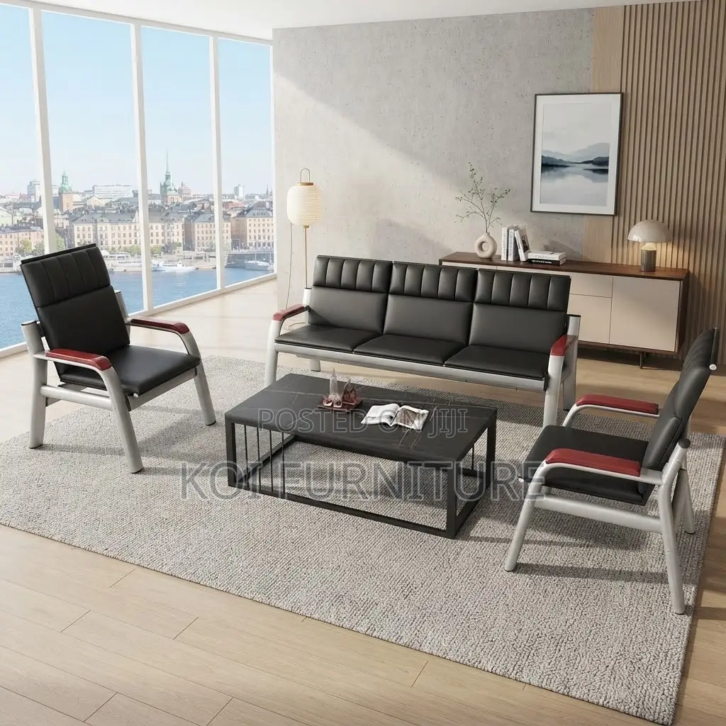Office Sofa; Leather Executive Black Staff Meeting Reception Sofa Set