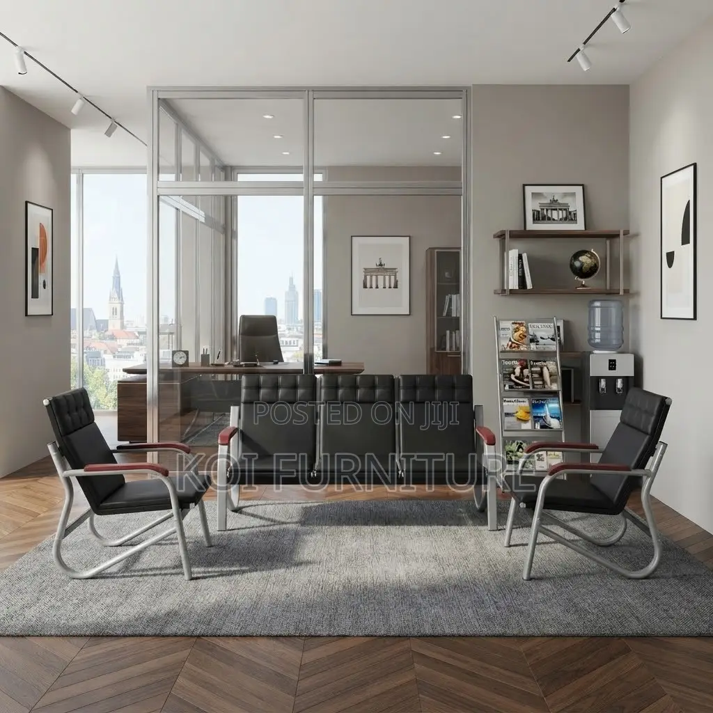 Office Sofa; Leather Executive Black Staff Meeting Reception Sofa Set