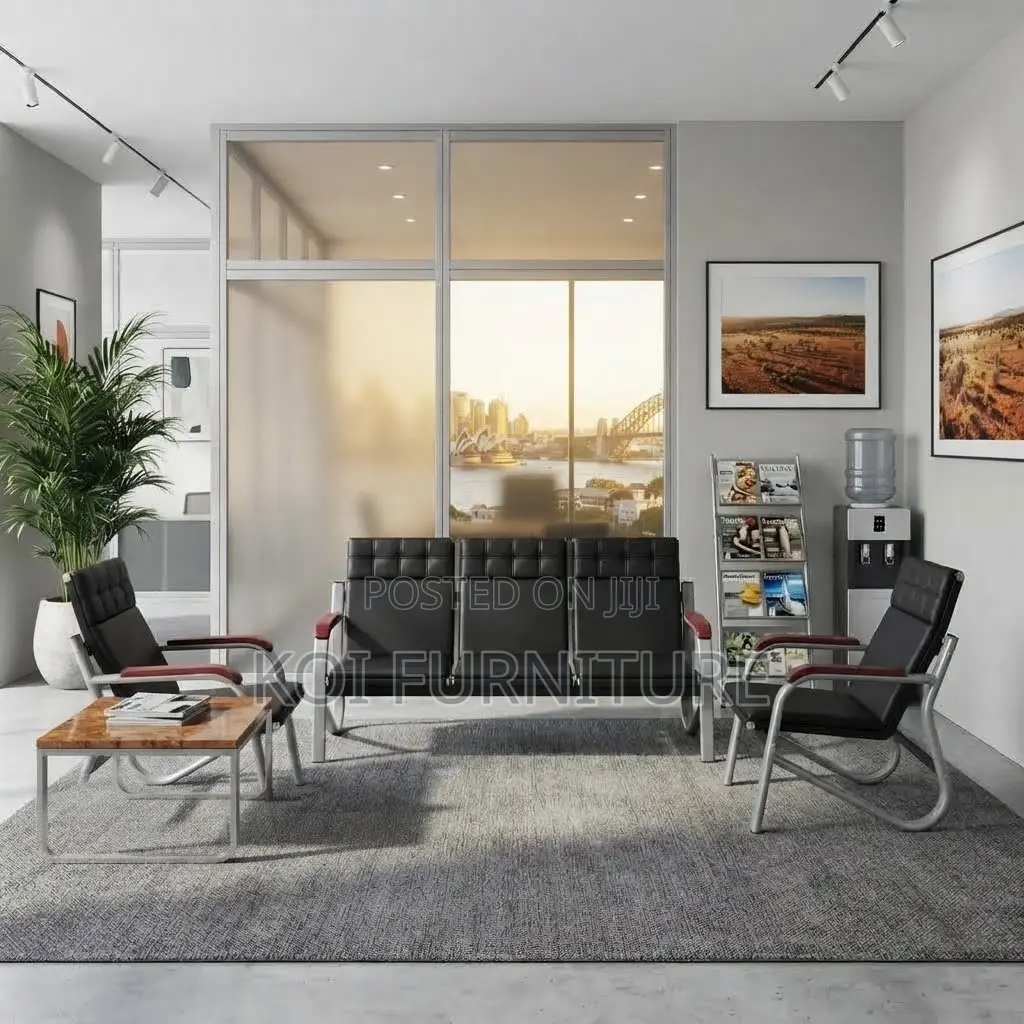 Office Sofa; Leather Executive Black Staff Meeting Reception Sofa Set