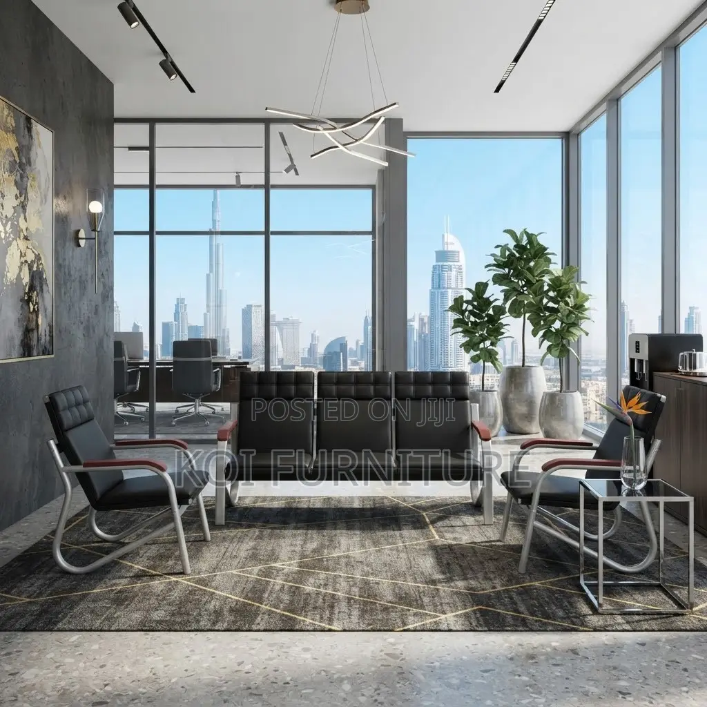 Office Sofa; Leather Executive Black Staff Meeting Reception Sofa Set