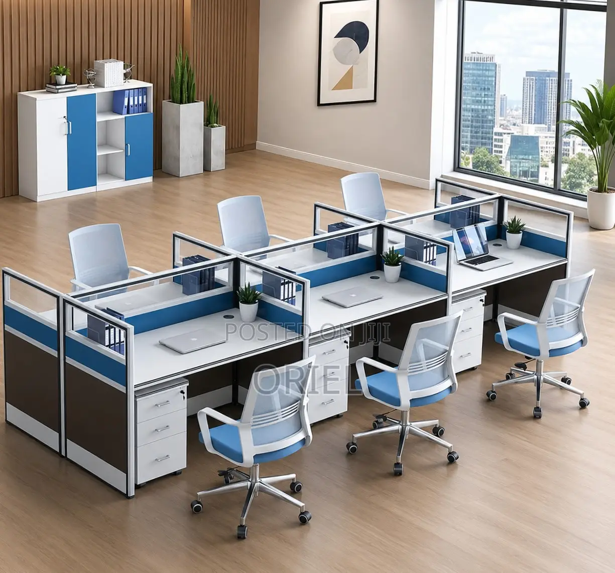 Offfice Workstation : 6 Way Office Workstation With Mobile Pedestals