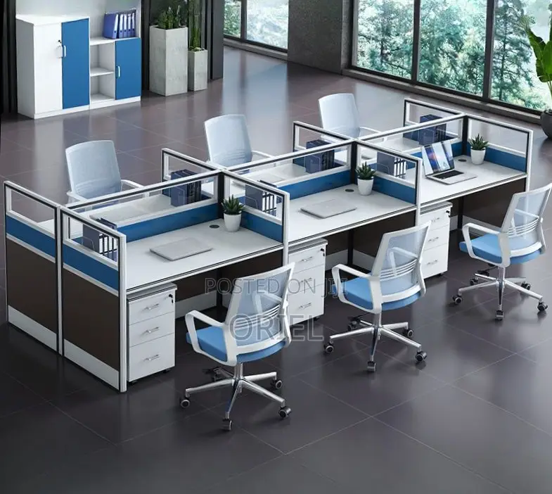 Offfice Workstation : 6 Way Office Workstation With Mobile Pedestals