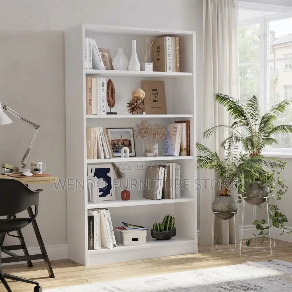 White Home Office Open Wood Book Shelf Cabinet