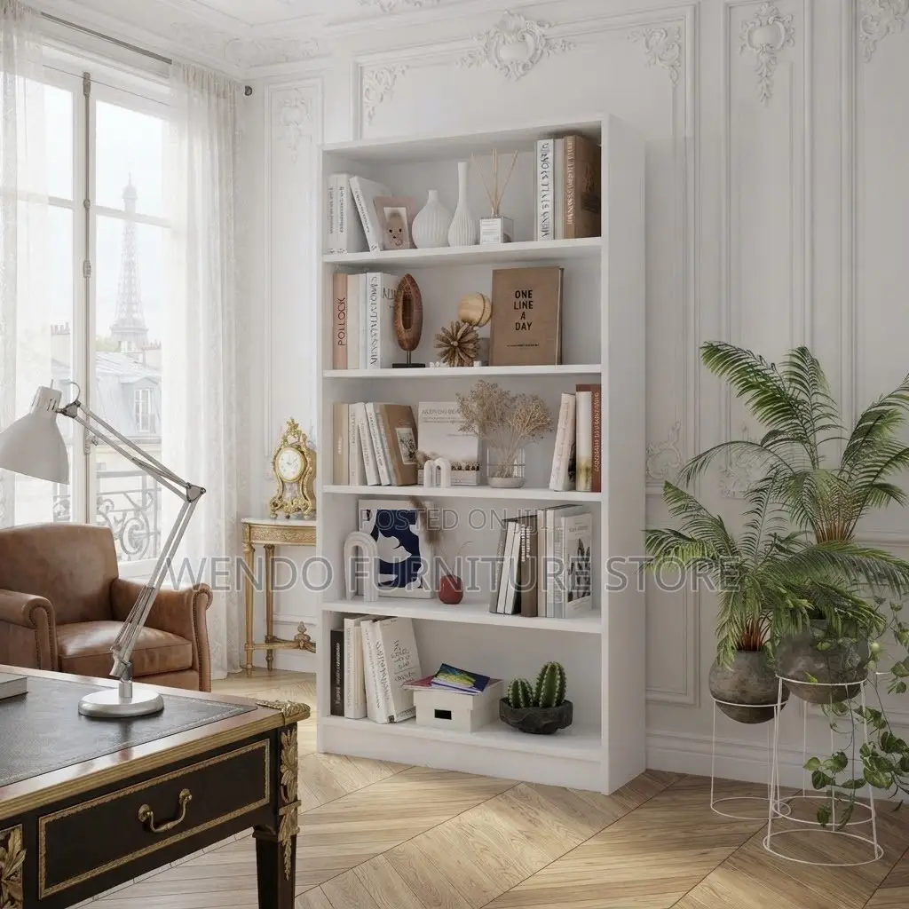 White Home Office Open Wood Book Shelf Cabinet