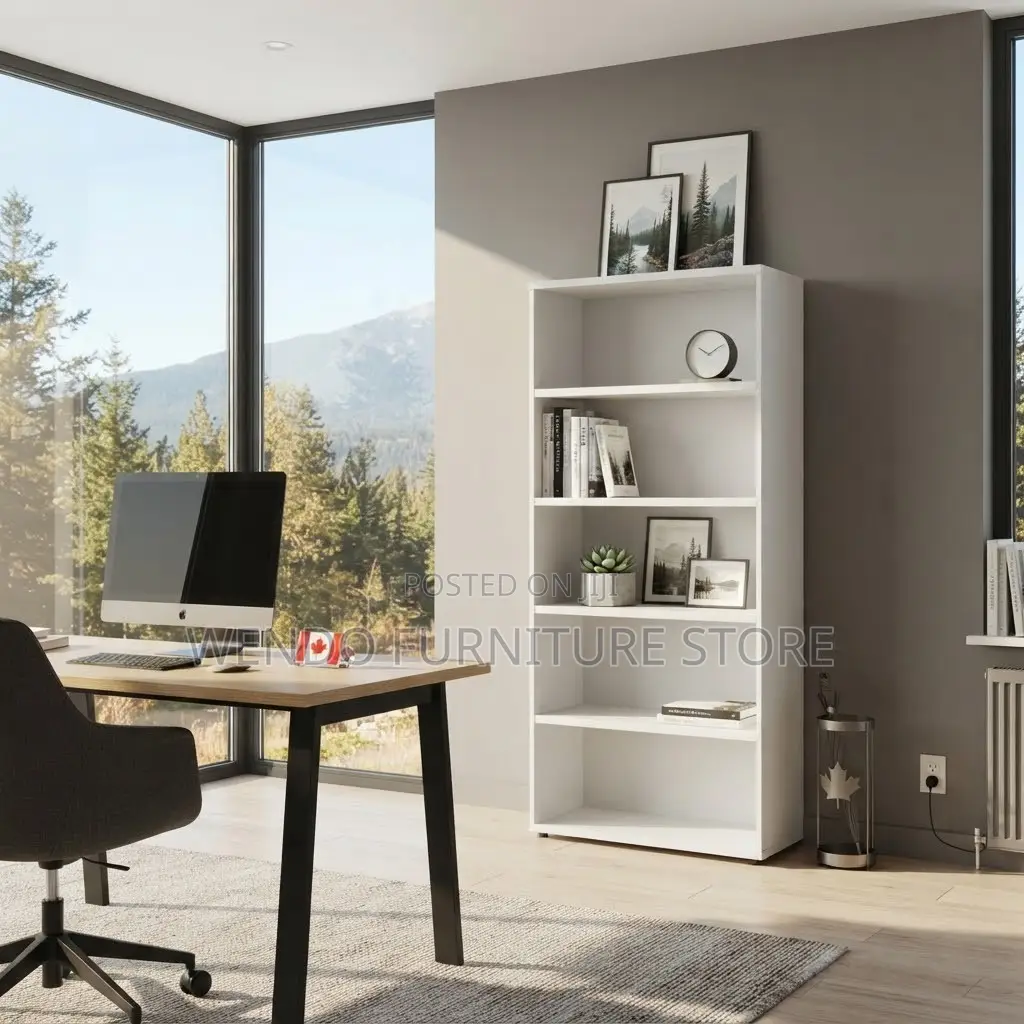 White Home Office Open Wood Book Shelf Cabinet