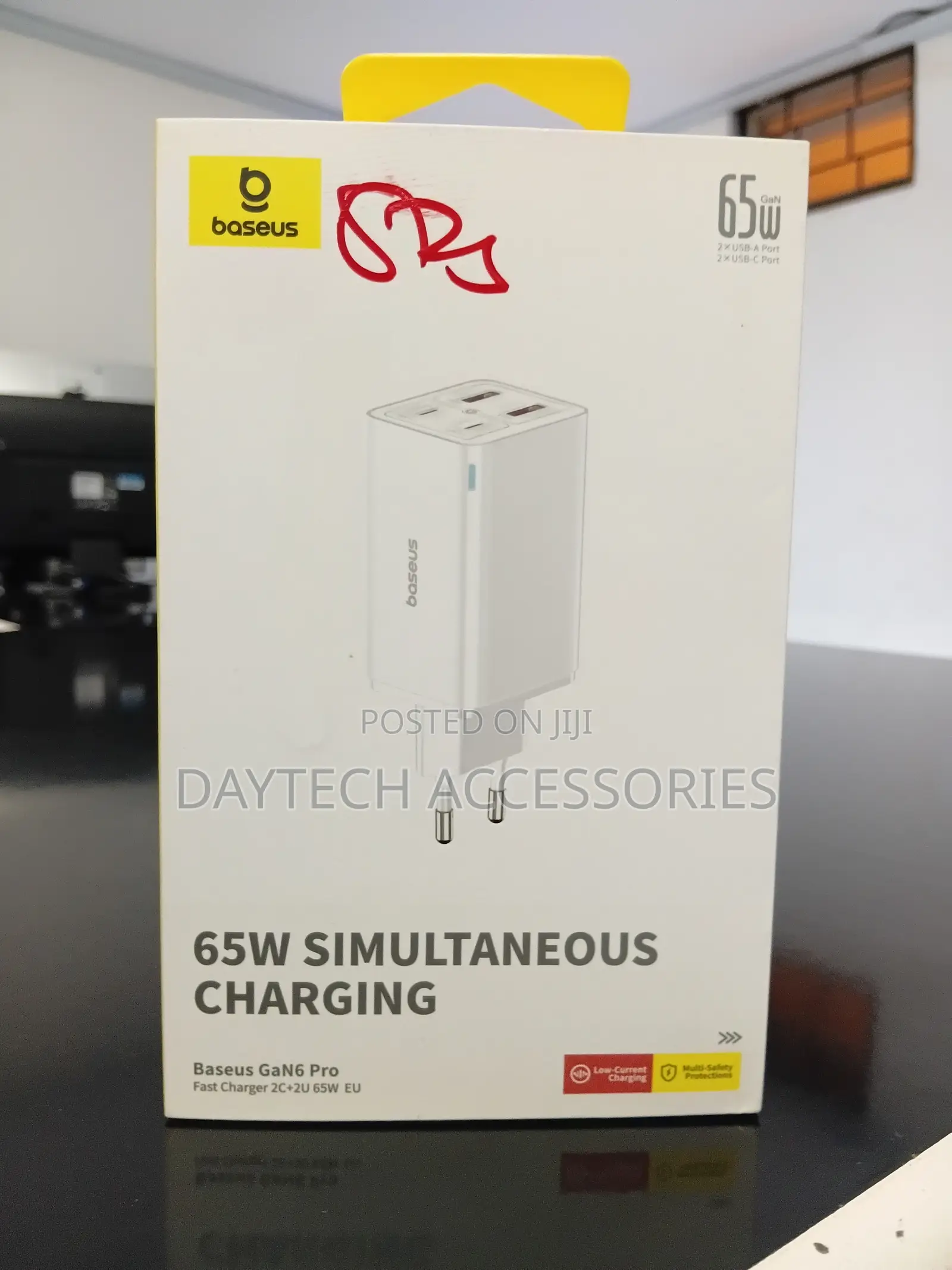 The Baseus GaN6 Pro Fast Charger (2C+2U 65W EU) White Wall Charger.