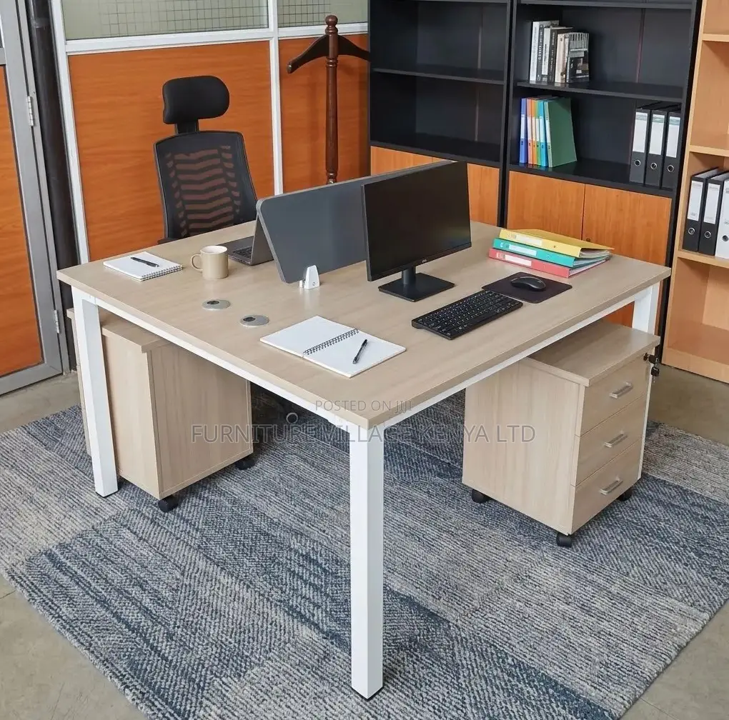 Workstation; 2 Seater Brown-Metal Frame Office Workstation